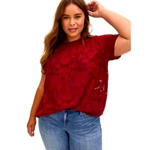 Torrid Sheer Short Sleeve Top with Flower Design